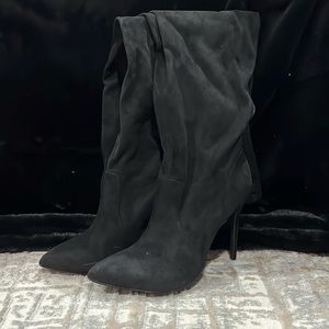 Faux Suede Thigh High Black Boots